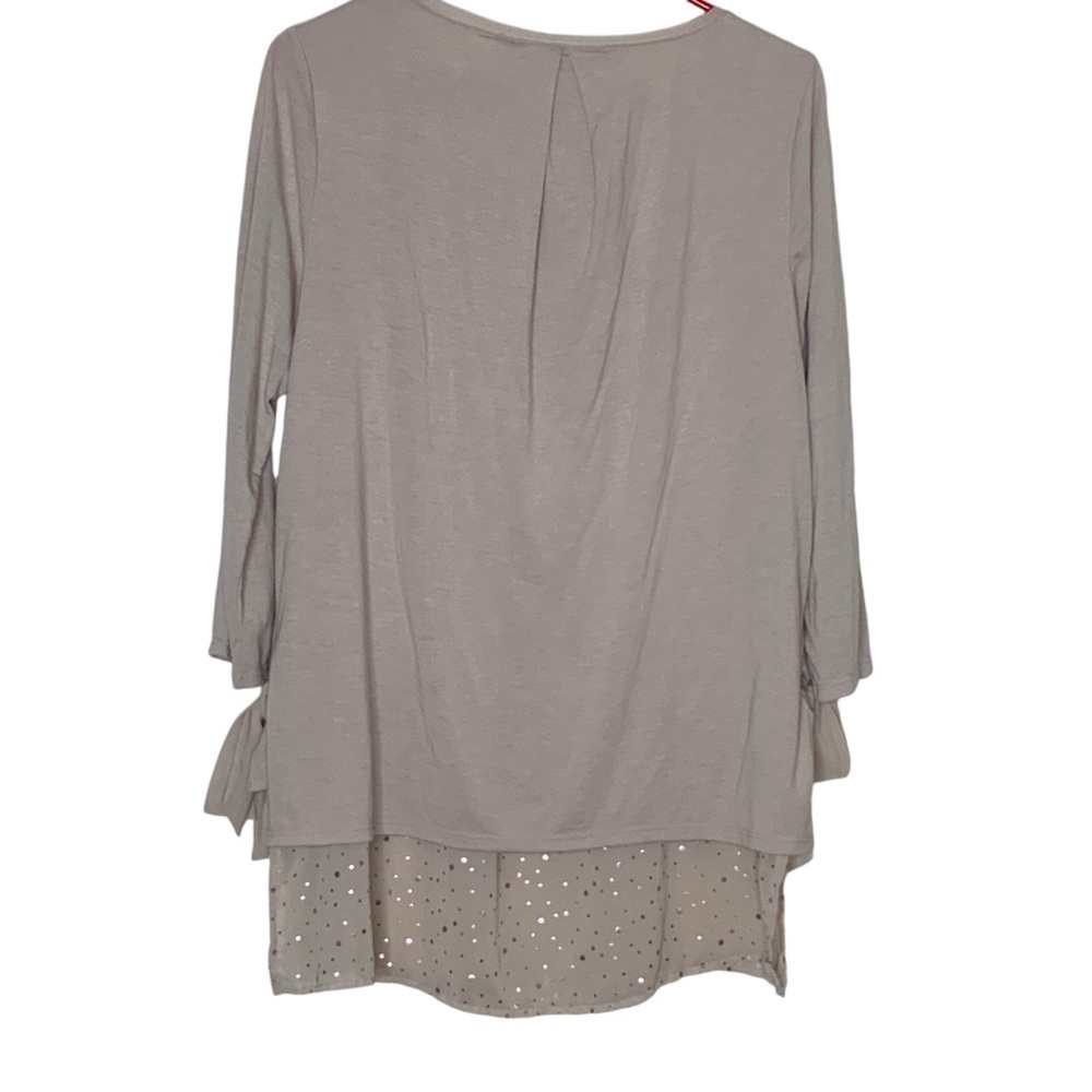 Lauren Conrad long sleeve tan colored blouse with side ties. Size L - Picture 2 of 5